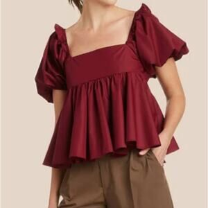 NWT En Saison Anthropologie Burgundy Square Neck Babydoll Top